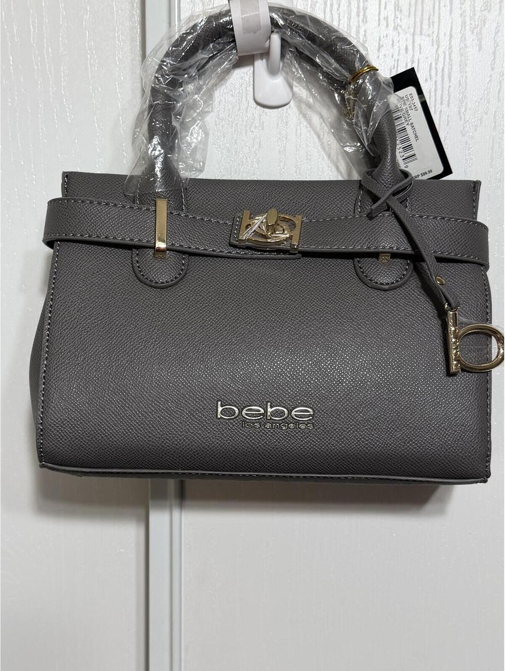 Bebe Evie Small Satchel Dove Grey Faux Leather Top Handle Crossbody Bag NWT